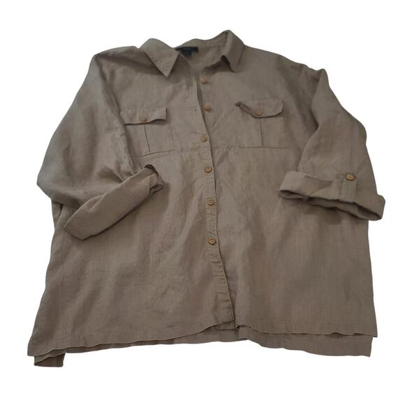 David Dart Collection Vintage Linen ladies button up beige Size 3x Quiet luxury - Picture 3 of 9